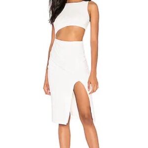 superdown White Cutout Midi Dress with High Slit